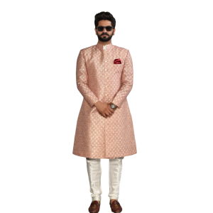 Handmade Banarasi Father Son Achkan Silver Pink | Jaipurio